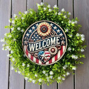 Patriotic “Welcome” Wreath White Floral Artificial for Outdoors or Indoors NEW
